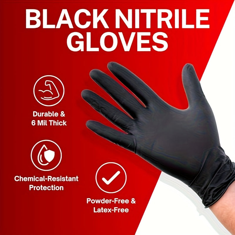 Gants jetables en nitrile noir, boîte de 200 – Épaisseur 6 mil, sans latex, sans poudre, résistants aux produits chimiques, forme flexible et ajustée, S/M/L/XL pour la mécanique, l'entretien, le nettoyage, la restauration et l'usage médical