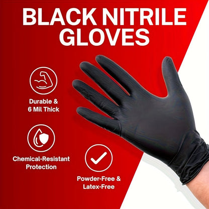 Gants jetables en nitrile noir, boîte de 200 – Épaisseur 6 mil, sans latex, sans poudre, résistants aux produits chimiques, forme flexible et ajustée, S/M/L/XL pour la mécanique, l'entretien, le nettoyage, la restauration et l'usage médical