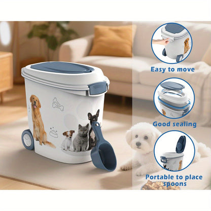 Grand ensemble de 3 récipients de stockage pour nourriture pour animaux avec gamelle anti-glouton et cuillère doseuse – Bac de conservation hermétique, anti-humidité et anti-insectes pour croquettes pour chiens et chats, favorise la digestion