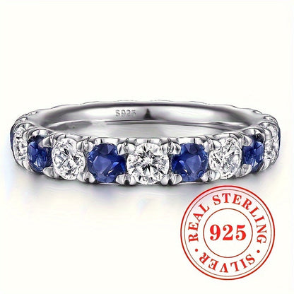 Bague pour femme en argent sterling 925 avec zircone cubique synthétique bleue et blanche – Bijou élégant pour vacances et soirées, cadeau d'anniversaire ou de Saint-Valentin pour exprimer un amour infini