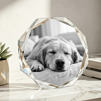 Souvenir en cristal gravé au laser avec photo de chien - Objet décoratif octogonal avec gravure 3D, cadeau commémoratif éternel pour les amoureux des chiens, idéal pour les anniversaires et en hommage à un animal disparu