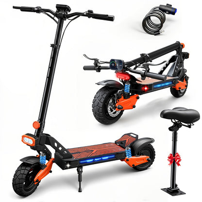 749W Electric Scooter with Seat for Adults – 27.9 MPH Top Speed, 48V 13Ah Battery 28-Mile Range, Foldable Design, Dual Shock Absorbers, Off-Road Tires, Urban Commuter & Outdoor Travel E-Scooter