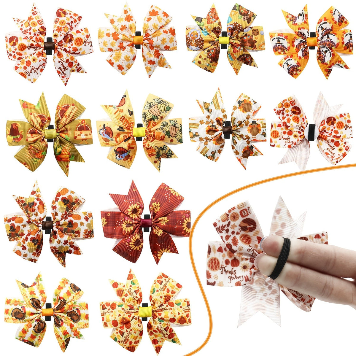 Lot de 60 nœuds papillon de Thanksgiving pour collier de chien - Motifs feuilles d'automne et dindes, accessoires de toilettage amovibles pour chiens, accessoires de fête à faire soi-même pour salons de toilettage et usage domestique, taille unique.