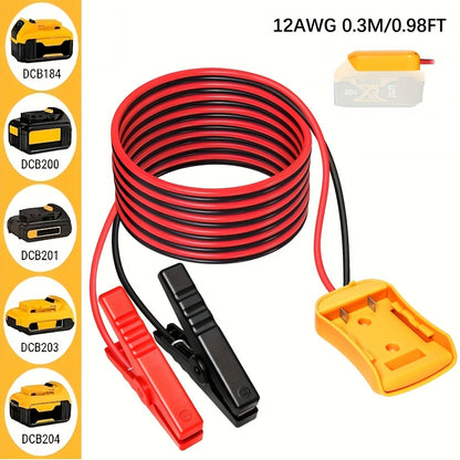 Câble de démarrage pour voiture avec adaptateur pour batterie DeWalt 18V/20V DCB – Câbles de démarrage portables, 0,3 m et 2 m, matériau ABS, aucune batterie requise