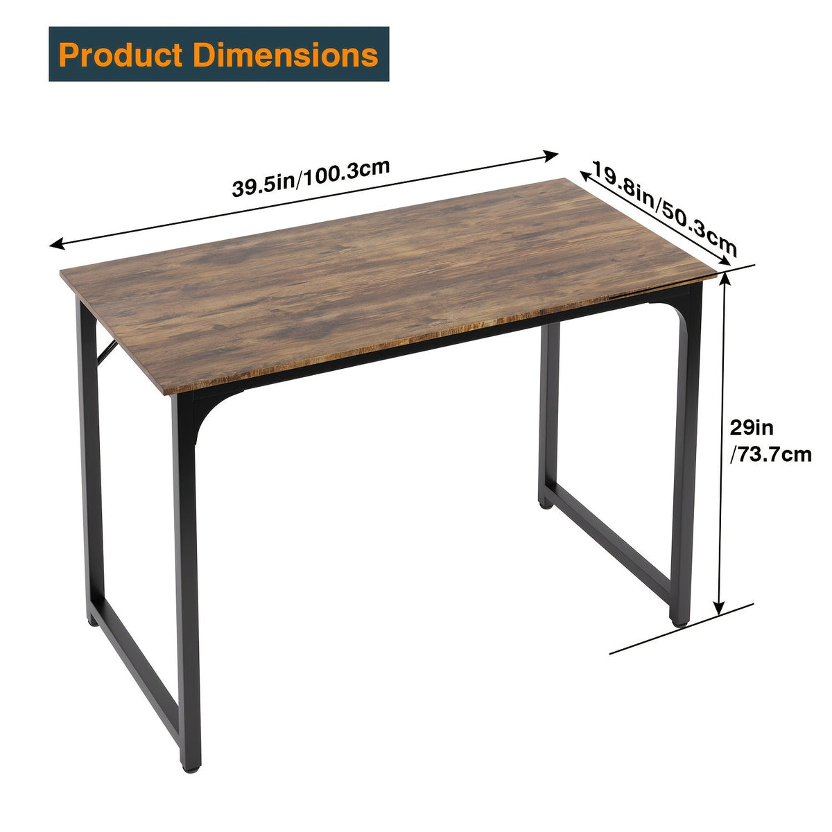 Bureau d'ordinateur 32/39/47 pouces – Bureau moderne pour écriture et gaming avec cadre en métal robuste, poste de travail pour bureau à domicile, PC, ordinateur portable et moniteur, 3 tailles disponibles