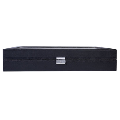 Boîte de rangement pour 24 montres en cuir – Présentoir grande capacité avec couvercle à ouverture par le haut, coffret verrouillable pour hommes et femmes, élégant écrin de collection en cuir PU noir