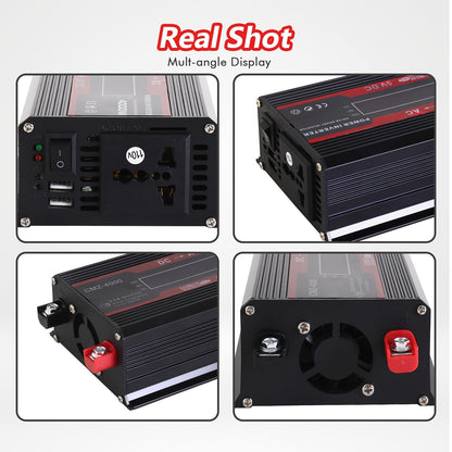 Onduleur de voiture 4000W CC 12V vers CA 110V avec écran LCD, ventilateur de refroidissement et protection contre les surcharges - Convertisseur portable de 800W nominal pour voyages en voiture, camping, activités en extérieur et kits d'urgence