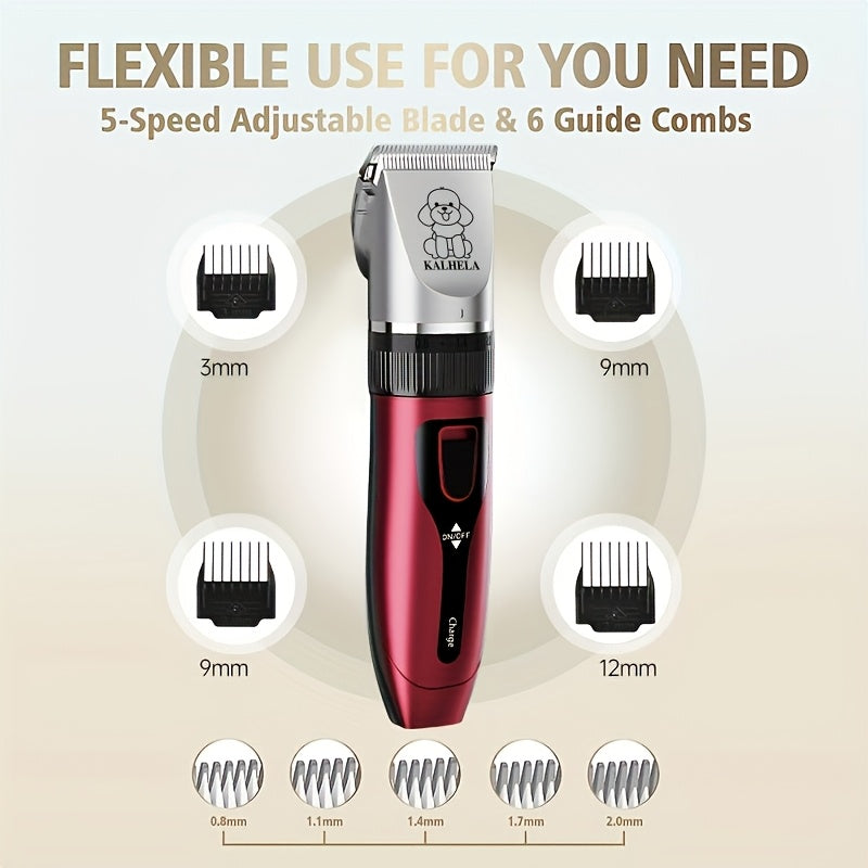 Tondeuse pour animaux sans fil rechargeable avec affichage LED - Tondeuse professionnelle sans fil pour poils de chien, têtes interchangeables, 4 guides de coupe, faible niveau sonore, charge USB 36V, pour chiens, chats et petits animaux