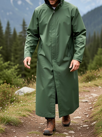 Imperméable long à capuche pour hommes et femmes – Veste de pluie coupe-vent à fermeture éclair intégrale avec capuche réglable, coupe ample et respirante pour la randonnée, le cyclisme, la pêche et le vélo – Vêtement de pluie unisexe pour adultes