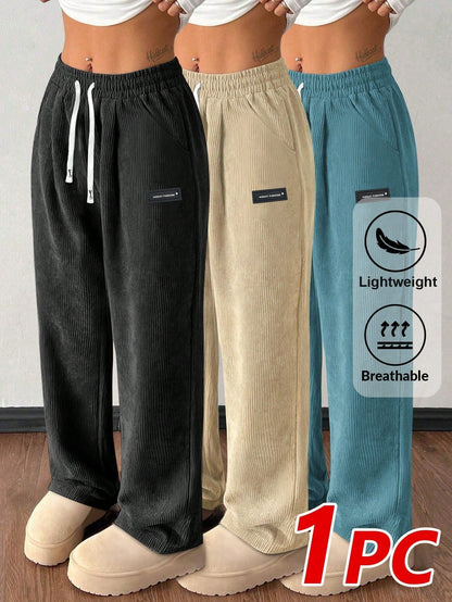 Pantalon droit en velours côtelé pour femme, décontracté avec cordon de serrage, taille élastique et poches vintage – Pantalon doux et respirant pour l'automne et l'hiver, 6 couleurs, XS-XXL