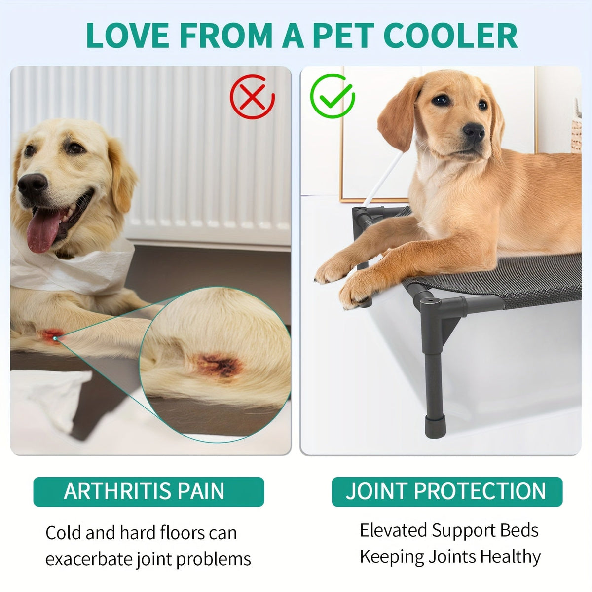 Lit surélevé rafraîchissant pour chien et panier extérieur - Lit pour animal de compagnie avec filet respirant lavable, montage sans outil, pieds antidérapants pour chiens de grande, moyenne et petite taille, usage intérieur et extérieur