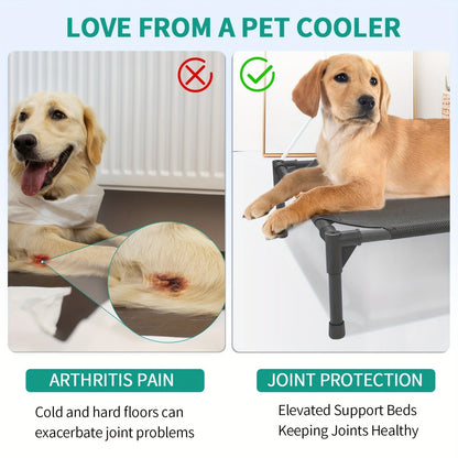 Lit surélevé rafraîchissant pour chien et panier extérieur - Lit pour animal de compagnie avec filet respirant lavable, montage sans outil, pieds antidérapants pour chiens de grande, moyenne et petite taille, usage intérieur et extérieur