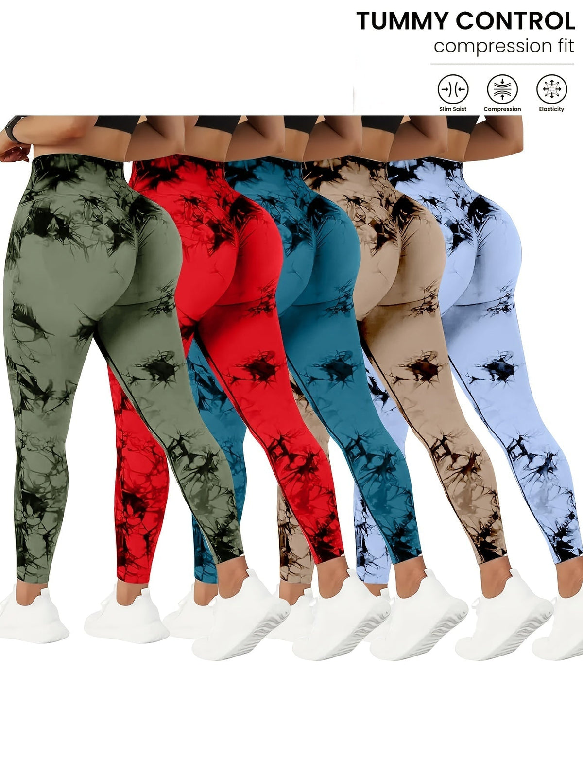 Lot de 5 pantalons de yoga taille haute pour femmes avec contrôle du ventre, leggings de fitness tie-dye extensibles, collants de course à pied, pantalons d'entraînement galbants, vêtements de sport toutes saisons en différentes couleurs