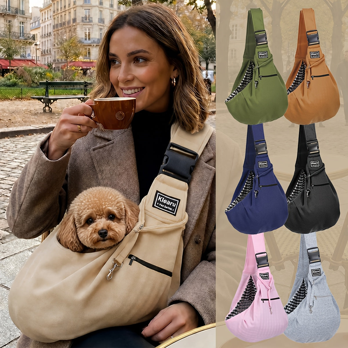Sac de transport bandoulière et sac à dos pour petits et moyens chiens et chats - Transporteur pliable pour voyages en extérieur, respirant, sangle réglable, jusqu'à 7,5 kg, 12 couleurs, ensemble d'autocollants en bonus en option