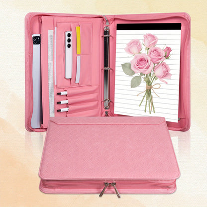 Classeur à anneaux avec fermeture éclair en cuir vegan, format A4, avec pochette pour ordinateur portable, organisateur de travail pour femmes et hommes