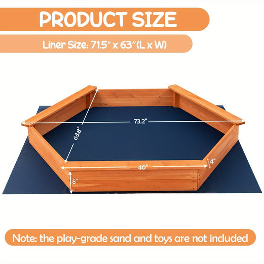 Bac à sable hexagonal en bois de cèdre pour enfants avec couvercle en tissu Oxford résistant aux intempéries, trois bancs et tapis de sol, 185 x 163 cm, pour jardins, cours et plages, convient à 4 à 6 enfants, couleur naturelle
