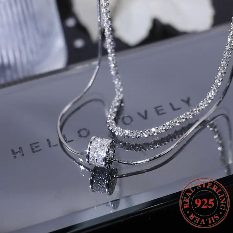Collier double rang en argent sterling S925 pour femme, élégante chaîne de pull en zircon cubique, bijou minimaliste et tendance pour le quotidien et pour offrir, toutes saisons