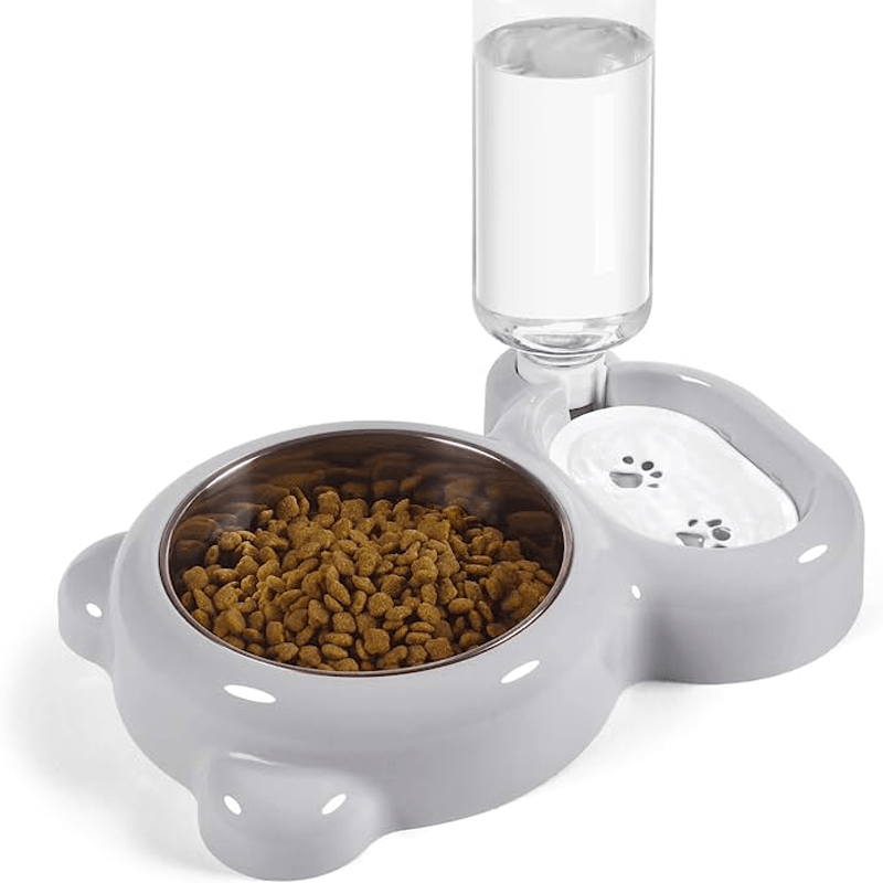 Ensemble de deux gamelles pour animaux avec bouteille d’eau automatique – Gamelles d’eau et de nourriture pour petits chiens et chats, lavables au lave-vaisselle, durables et sans BPA, rose gris violet, station de nourrissage pour animaux d’intérieur