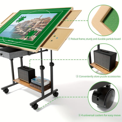 Table à puzzle en bois avec pieds, 6 tiroirs et 4 roulettes - Plateau inclinable à 5 degrés, hauteur réglable, multifonction pour puzzles, échecs et lecture, cadeau de décoration intérieure (35x26" pour 1500 pièces ou 41x30" pour 2000 pièces)