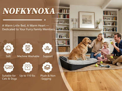 Canapé-lit futon de luxe à carreaux pour chiens et chats de taille moyenne et grande – Garnissage en polyester doux toutes saisons, fond antidérapant, parfait pour les golden retrievers, comprend des balles jouets en bonus, lit douillet pour chien
