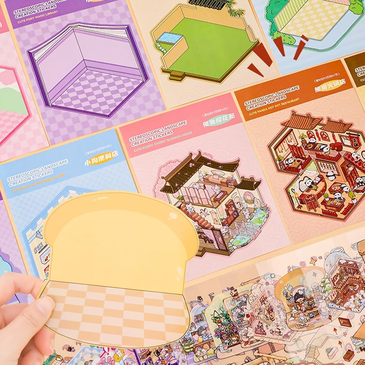 Livre d'autocollants de scènes 3D pour enfants 1500 pièces - Kit de scrapbooking créatif avec 20 cartes de scènes, 30 types de matériaux, autocollants de paysages des quatre saisons, ensemble d'activités artistiques et artisanales éducatives pour enfants