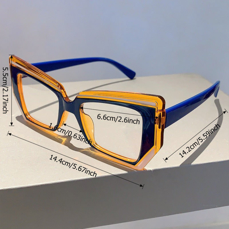 Lunettes d'ordinateur anti-lumière bleue œil de chat pour femmes – Monture color block légère et tendance, verres transparents en polycarbonate, lunettes mode avec étui pour la protection des yeux devant les écrans, cadeau de fête