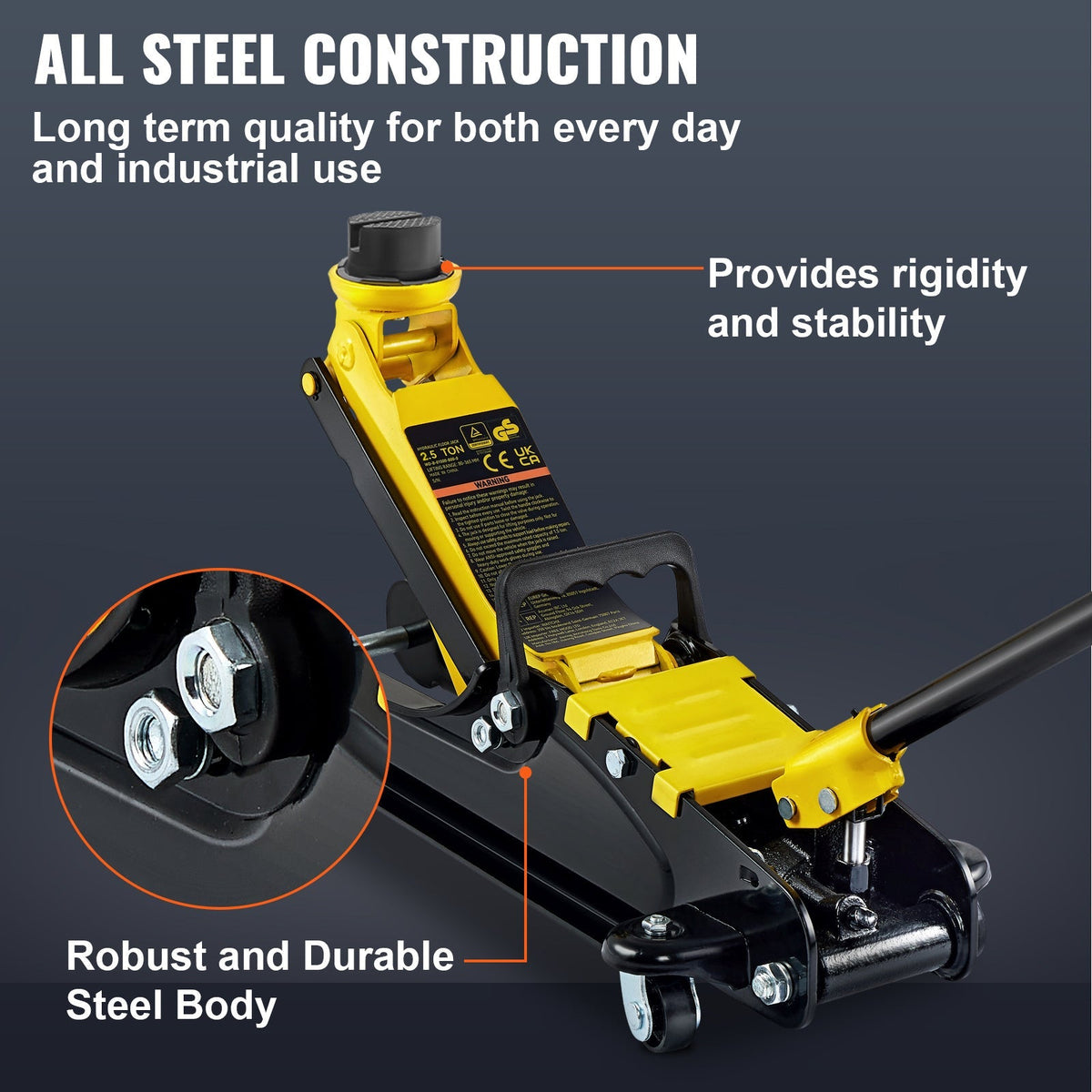 Cric rouleur extra-plat Happybuy 2,5 tonnes – Cric hydraulique sport compact en acier allié, pompe rapide à vérin unique, hauteur de levage de 85 à 380 mm pour voitures, SUV et camions – Noir