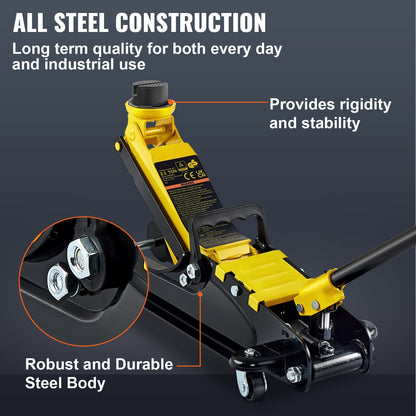 Cric rouleur extra-plat Happybuy 2,5 tonnes – Cric hydraulique sport compact en acier allié, pompe rapide à vérin unique, hauteur de levage de 85 à 380 mm pour voitures, SUV et camions – Noir