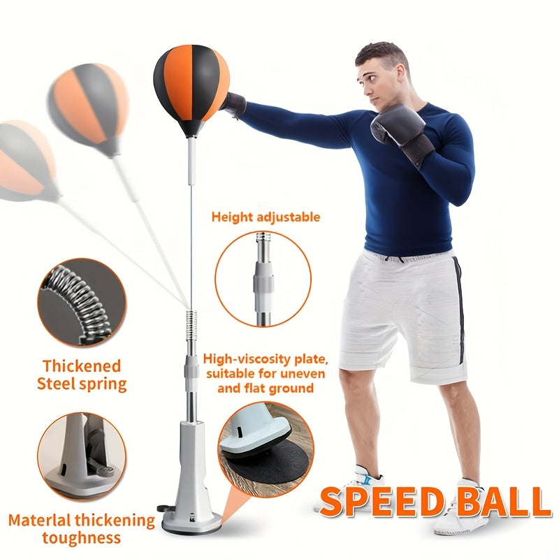 Balle de réflexe de boxe sur pied avec sac de frappe rapide autoportant, hauteur réglable pour l'entraînement à la réaction des adultes, adolescents et seniors – Punching-ball de fitness pour intérieur avec 3 ancrages au sol