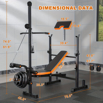 Foldable 6-in-1 Adjustable Weight Bench for Home Gym – 770 LBS Capacity, Flat Incline Decline, Resistance Bands, Preacher Curl Pad & Leg Developer, Full Body Strength Training Equipment