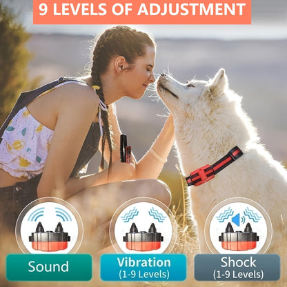 Collier de dressage pour chien à distance 9 niveaux – Collier électronique rechargeable avec modes décharge, vibration et signal sonore, portée de 500 m, réglable pour chiens de petite, moyenne et grande taille, contrôle anti-aboiement électronique sûr
