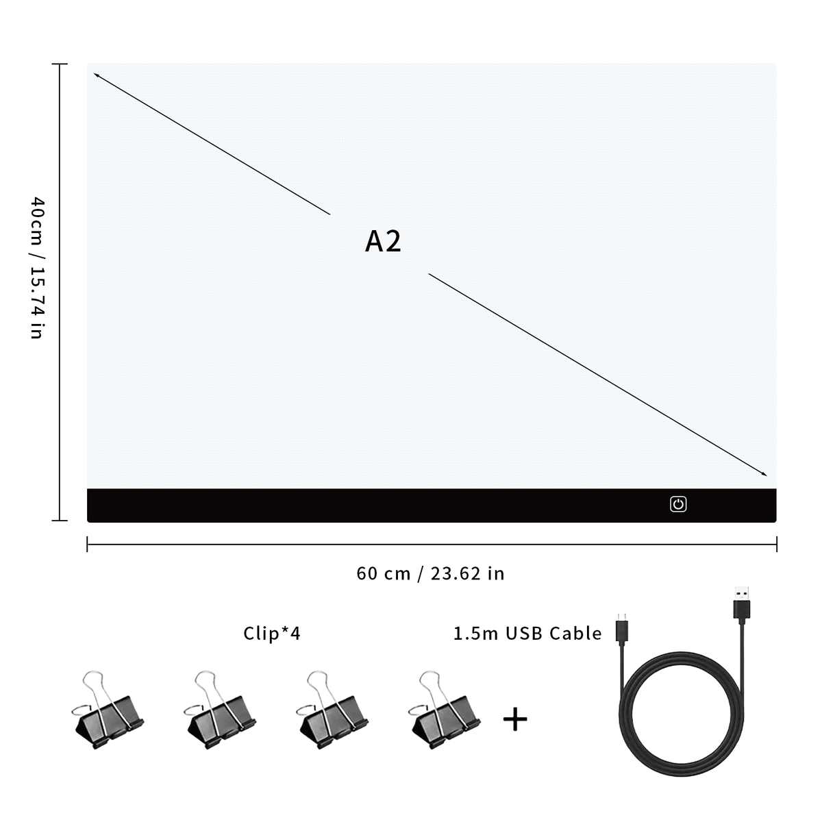 Tablette lumineuse de traçage LED A2 – Table lumineuse ultra-fine à contrôle tactile variable pour peinture au diamant, croquis, animation, transfert de tatouage et streaming, alimentée par USB, LED respectueuses des yeux, compatible Mac/PC | Velora