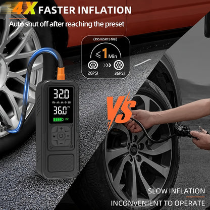 Gonfleur de pneus portable sans fil, compresseur d'air 160 PSI avec manomètre numérique et lampe LED, gonflage 8x plus rapide pour voiture, moto, vélo et ballon - Pompe à air électrique rechargeable