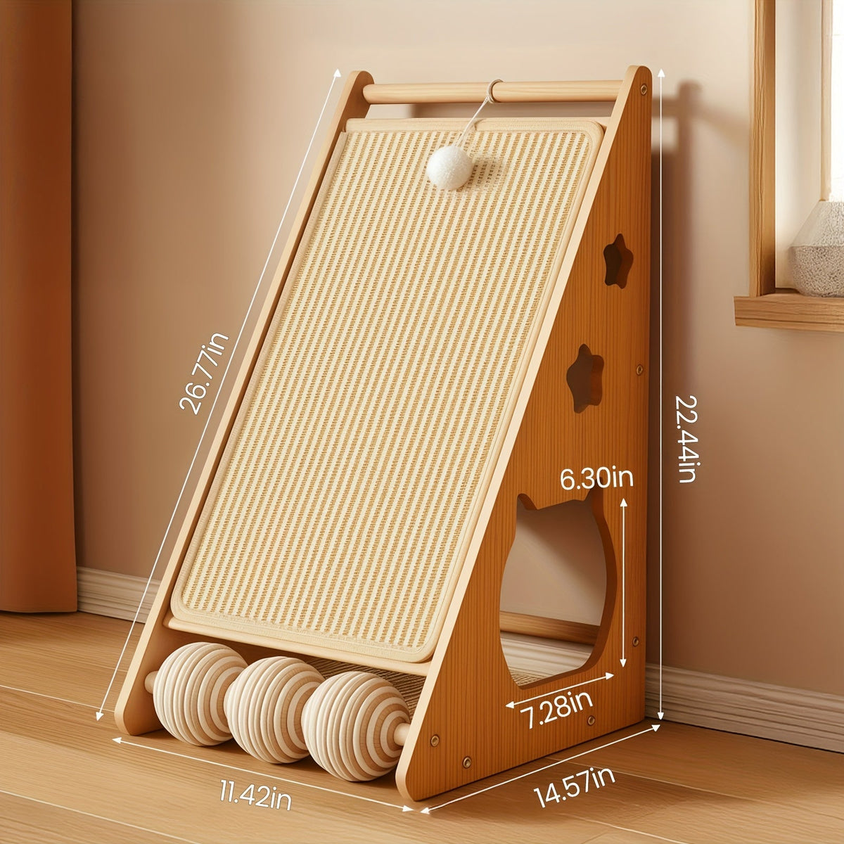 Griffoir pour chat en sisal de 27 pouces – Tapis de griffes multifonctionnel et résistant à l'usure, protège-meubles avec 3 balles de jeu, installation facile, griffoir d'intérieur pour chat
