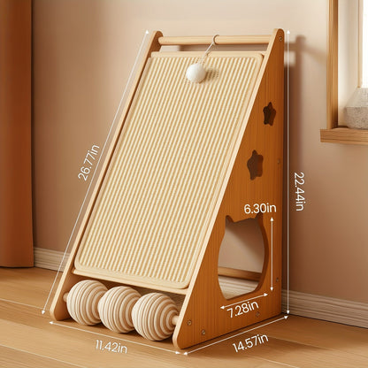 Griffoir pour chat en sisal de 27 pouces – Tapis de griffes multifonctionnel et résistant à l'usure, protège-meubles avec 3 balles de jeu, installation facile, griffoir d'intérieur pour chat