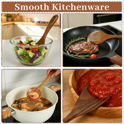 Ensemble d'ustensiles de cuisine en bois 3/5/7 pièces, cuillères, spatules, spurtle, louche et spatule à wok en bois naturel avec poignées ergonomiques, outils de cuisine robustes, résistants à la chaleur et sans danger pour les revêtements antiadhésifs