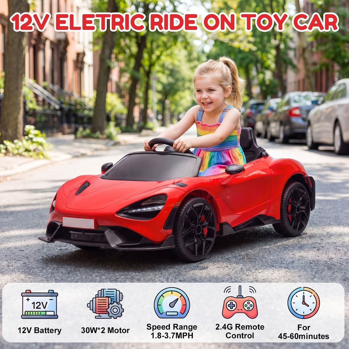 Voiture électrique pour enfants de 3 à 5 ans - Véhicule à batterie avec 3 vitesses, télécommande parentale, système de suspension et lumières LED | Cadeau d'anniversaire ou de Noël pour garçons et filles
