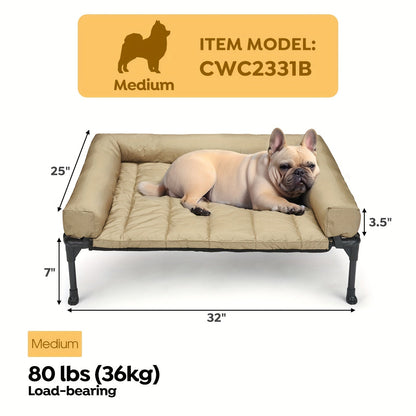 Lit surélevé rafraîchissant pour chien avec matelas amovible – Canapé pour chien surélevé avec rebords, filet respirant et pieds antidérapants pour une utilisation en intérieur et en extérieur
