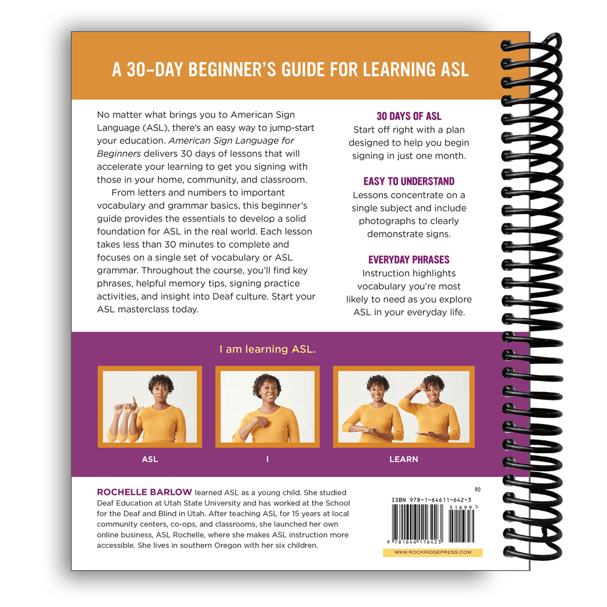 Livre de langue des signes américaine pour débutants à reliure spirale - Apprenez les bases de l'ASL en 30 jours avec photos, vocabulaire et guide de la culture sourde