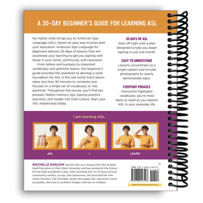 Livre de langue des signes américaine pour débutants à reliure spirale - Apprenez les bases de l'ASL en 30 jours avec photos, vocabulaire et guide de la culture sourde