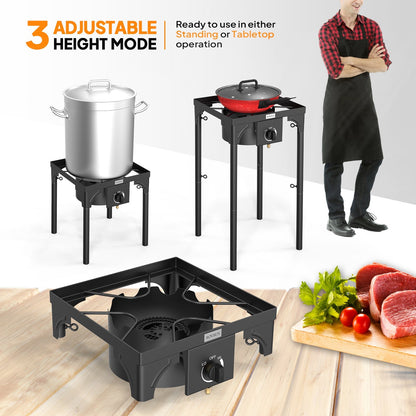 Réchaud à propane haute pression 100 000 - 225 000 BTU - Réchaud de camping extérieur robuste en fonte avec pieds détachables, régulateur certifié CSA, 1 ou 3 brûleurs pour le camping, les fêtes d'avant-match et le brassage