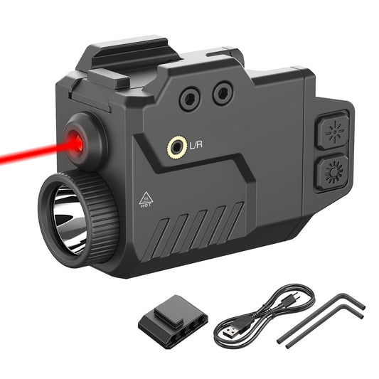 Combo lampe tactique 750 lumens et viseur laser – Lampe pour pistolet à laser rouge, vert et bleu avec mode stroboscopique et fonction mémoire, montage sur rail Picatinny coulissant pour armes de poing pleine taille et carabines