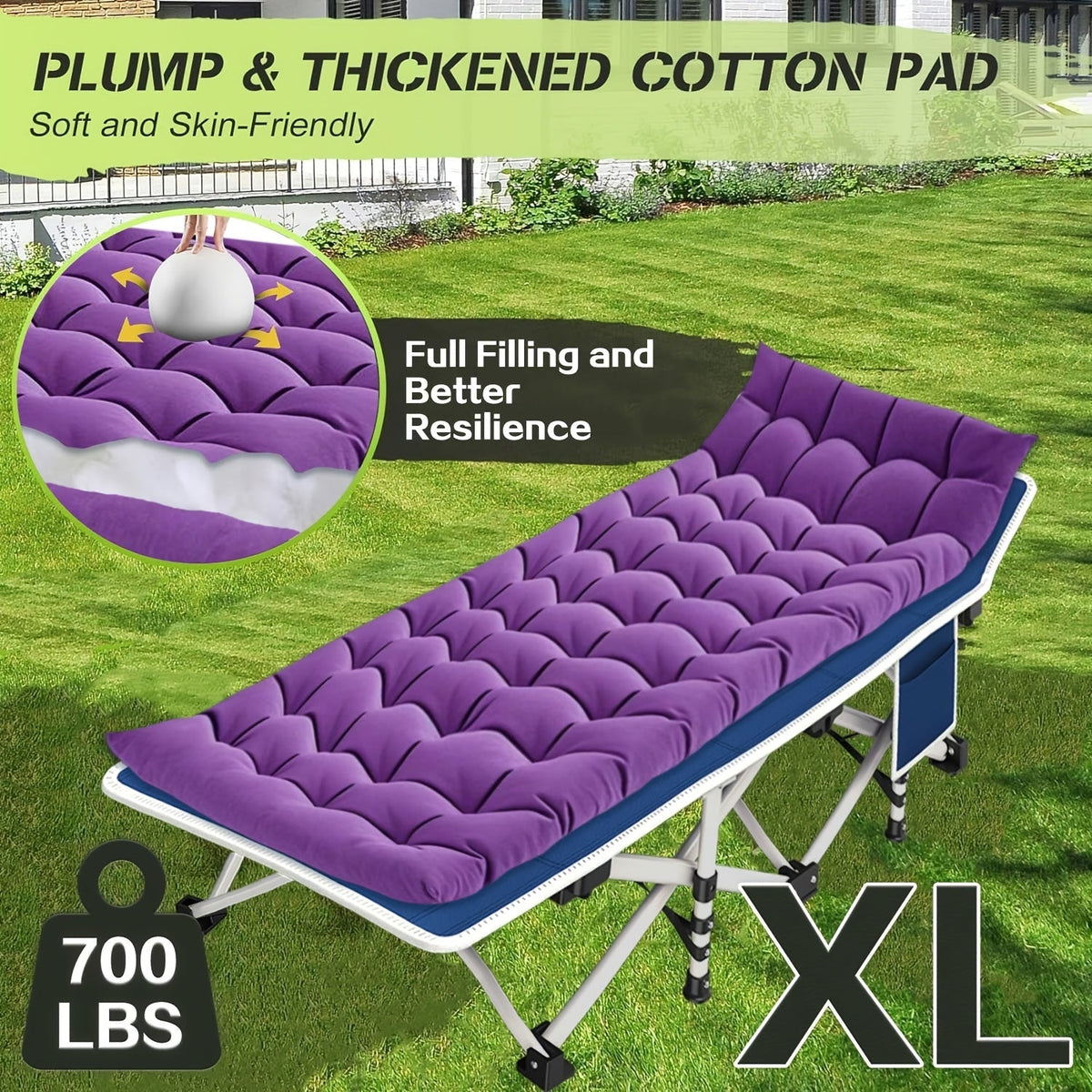 Lit de camp XXL de 81 cm de large avec matelas – Lit de couchage pliable ultra-robuste en tissu Oxford 1200D avec sac de transport pour adultes, lit d'appoint portable extra large pour le camping, la randonnée, les voyages et les invités