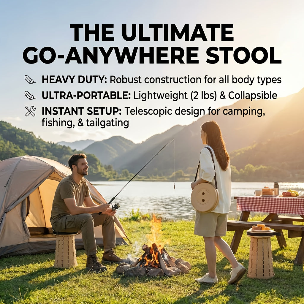 Lot de 2 tabourets pliants télescopiques – Capacité de 180 kg, tabouret de camping portable, rangement compact pour voyage, camping, randonnée, pêche et barbecue dans le jardin – Siège en plastique léger, cadeau pour homme