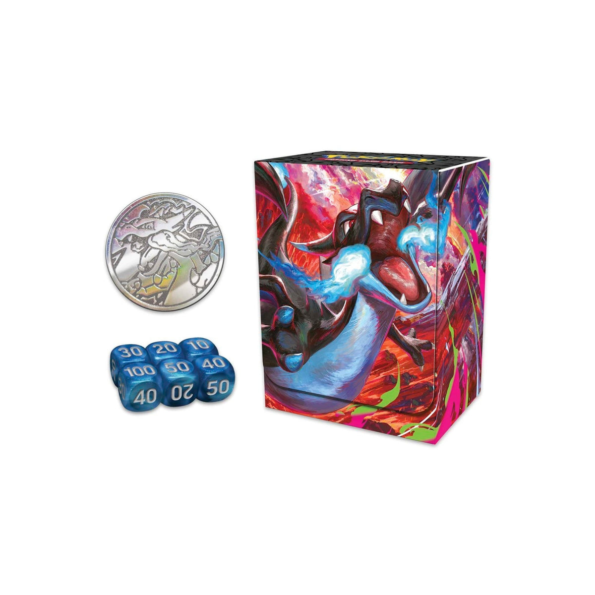 Coffret Ultra-Premium Pokémon JCC Méga Dracaufeu X-ex – 18 boosters, 2 cartes promo brillantes, tapis de jeu, étui à cartes, 65 protège-cartes, pièce métallique et carte à code pour le JCC Live