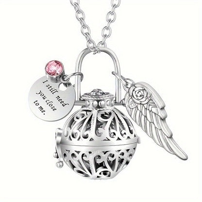 Lotus Flower Urn Necklace for Ashes – Angel Wings Hollow Locket Memorial Cremation Pendant for Women, Elegant Sympathy Jewelry Gift for Human & Pet Loss