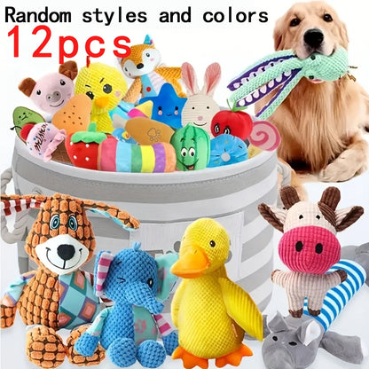 Lot de jouets de dentition pour chiots - Pack de 6 ou 12 jouets en peluche couineurs pour petits chiens, styles variés, lot de jouets à mâcher doux pour chiots et petites races, assortiment de cadeaux pour chiens pour soulager la morsure et l'ennui