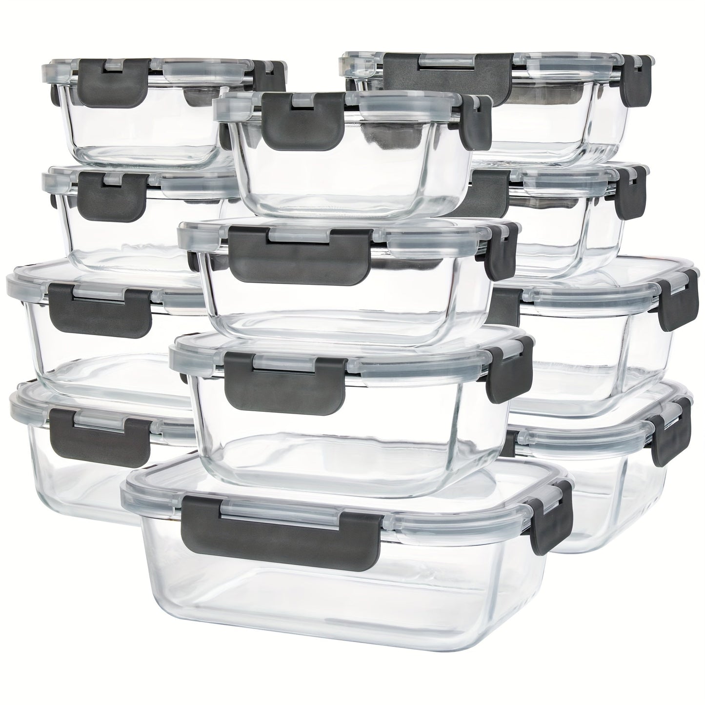 Borosilicate Glass Food Storage Containers 24-Pack (12 Bowls + 12 Airtight Lids) – Meal Prep Glass Bowls, Microwave & Dishwasher & Freezer Safe, BPA Free, Multi-Color Lids for Kitchen & Lunch