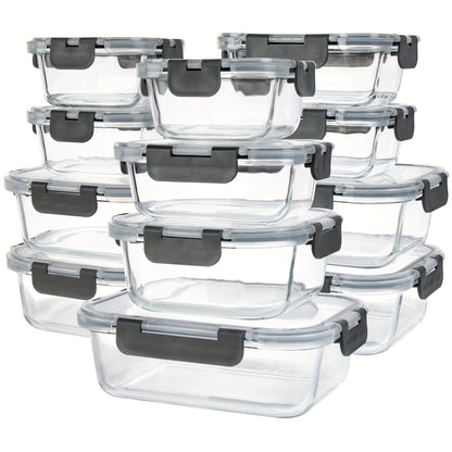 Borosilicate Glass Food Storage Containers 24-Pack (12 Bowls + 12 Airtight Lids) – Meal Prep Glass Bowls, Microwave & Dishwasher & Freezer Safe, BPA Free, Multi-Color Lids for Kitchen & Lunch
