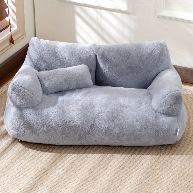 Petit canapé-lit pour animaux avec coussin pour chats et chiens - Nid douillet en peluche pour chaton et chiot, housse amovible lavable en machine, fond antidérapant, canapé-lit toutes saisons à double usage pour chat et chien 55x38x20 cm